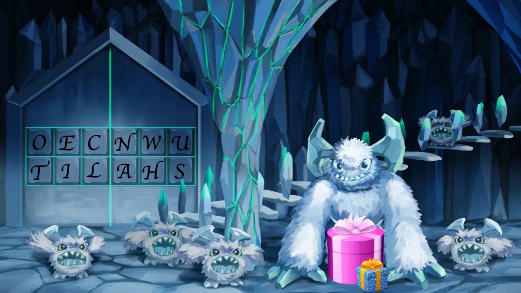 winter alien with present gifts santa space force team building holiday escape room game