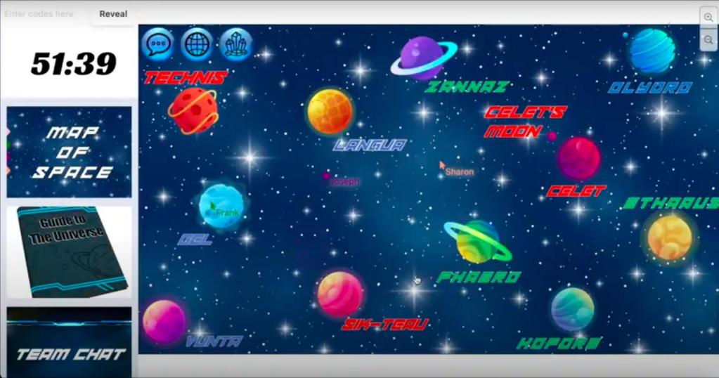 Map of space with player's cursors for remote team building game